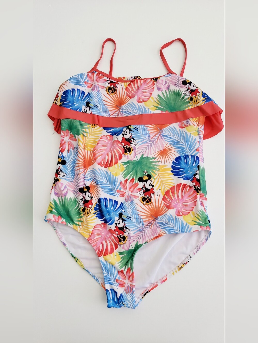 Disney Minnie Mouse Tropical Leaf One-Piece Swimsuit - Coral Trim
